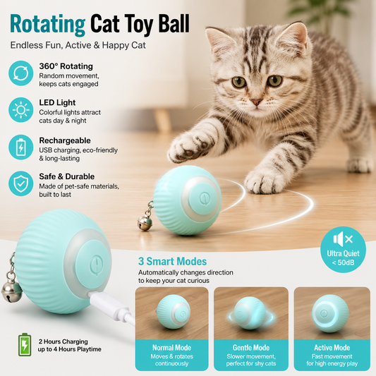 Rotating Cat Toy Ball, Interactive Cat Toys Rechargeable Rotating Ball with LED
