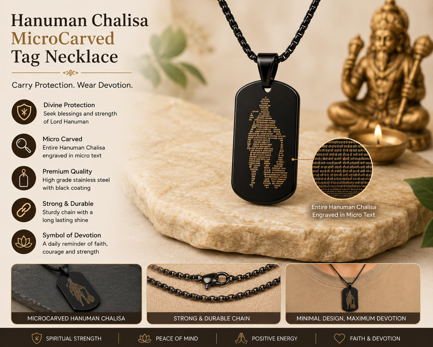 Hanuman Chalisa MicroCarved Tag Necklace