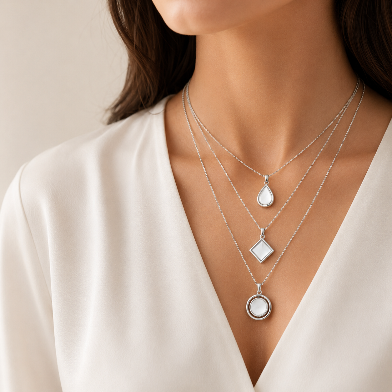 Stylish silver-plated floral and geometric pendants