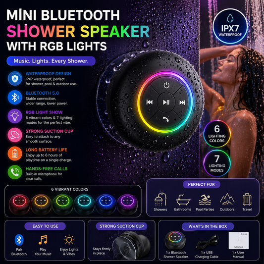 Mini Bluetooth Shower Audio Device with RGB Lights